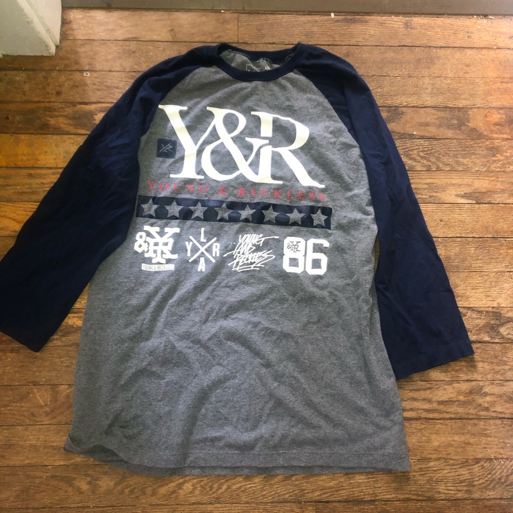3-quarter sleeve young and reckless tee, size L